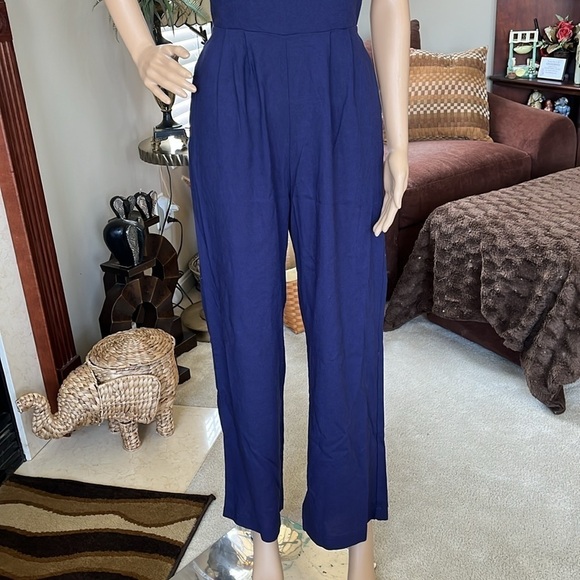 Brand New Monteau Strapless Romper Navy Blue White Nautical Linen Jumpsuit - Picture 4 of 16